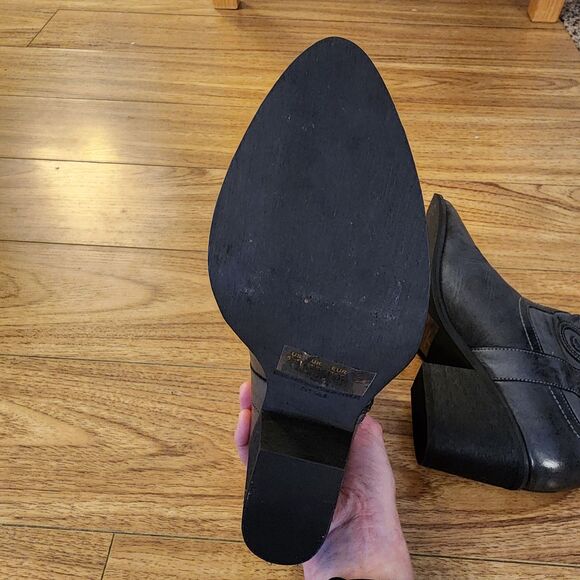 Western Ankle Boots Spiral Stitch Cowgirl Booties Black Leather 5.5 - Picture 7 of 10